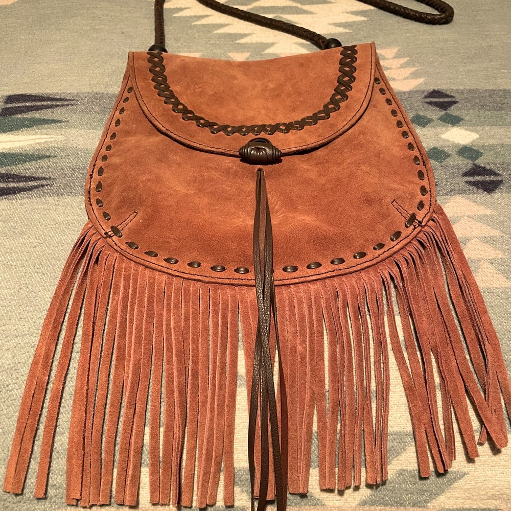 Lucky Brand suede leather fringed saddle bag Like New!